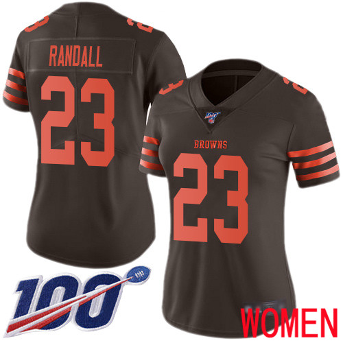 Cleveland Browns Damarious Randall Women Brown Limited Jersey #23 NFL Football 100th Season Rush Vapor Untouchable->women nfl jersey->Women Jersey